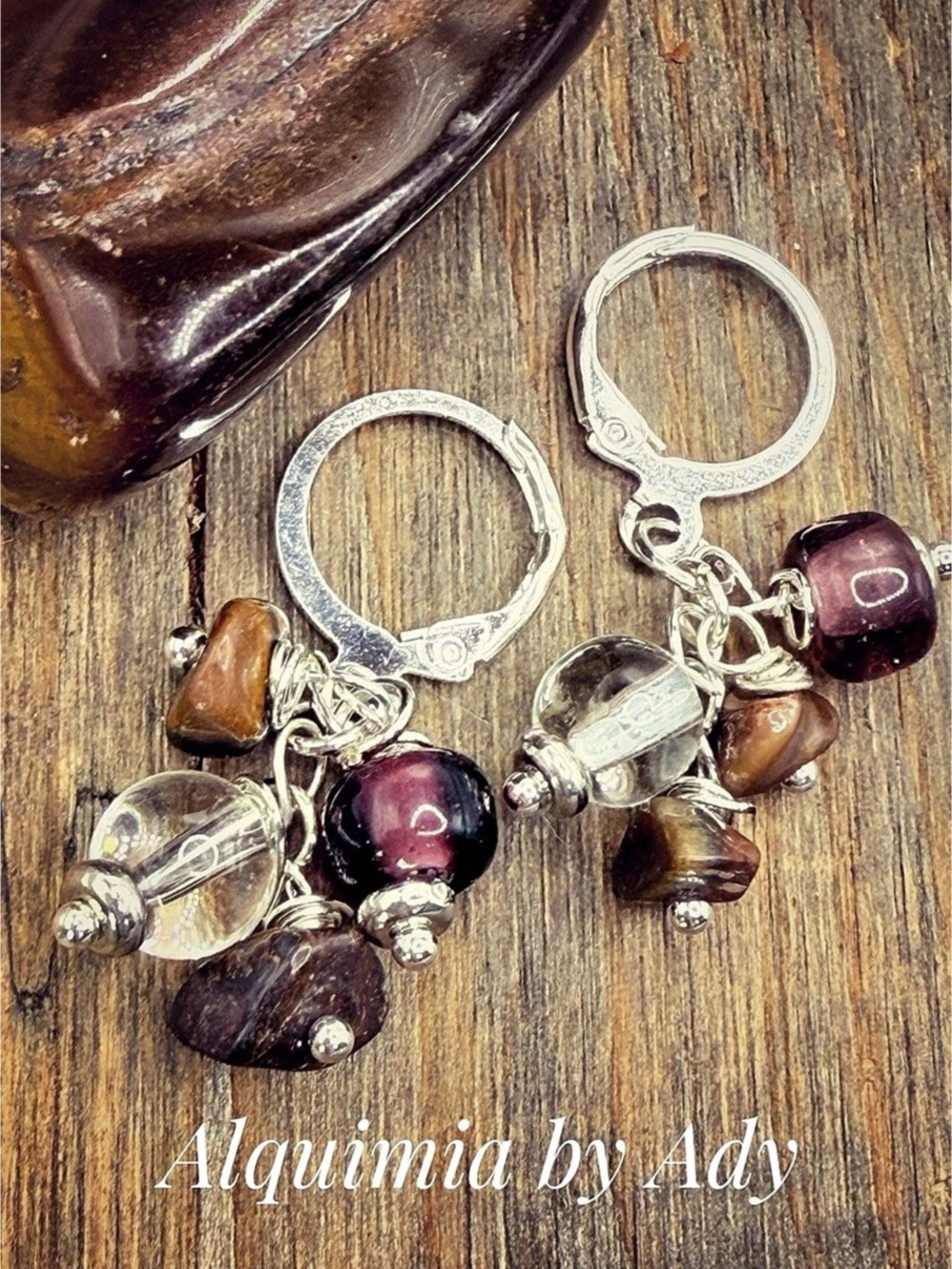 Alquimia by Ady Beaded Dangle Earrings in Brown & Purple